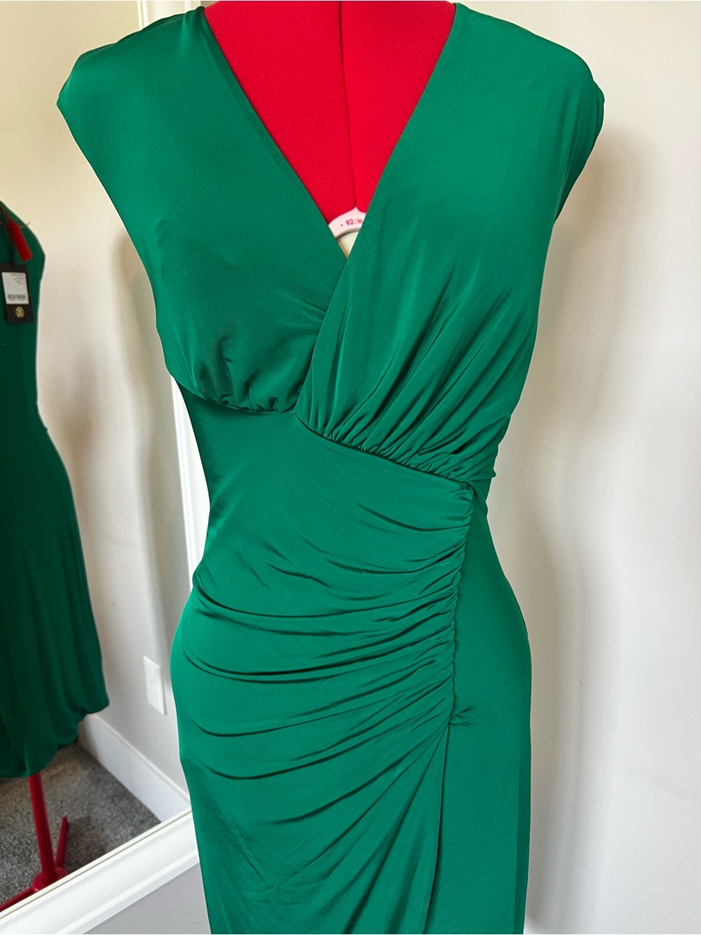 Roberto Cavalli Emerald Green Ruched Wrap Midi Dress - Picture 6 of 10
